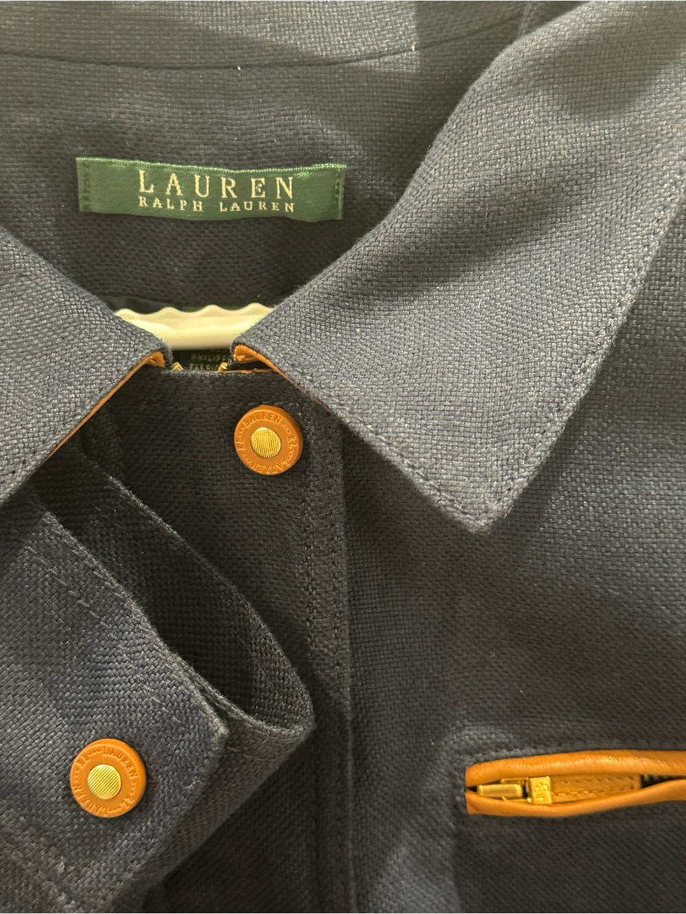 Ralph Lauren Capri Navy 100% Linen Full Zip Utility Jacket Size 22W New W/ Tags